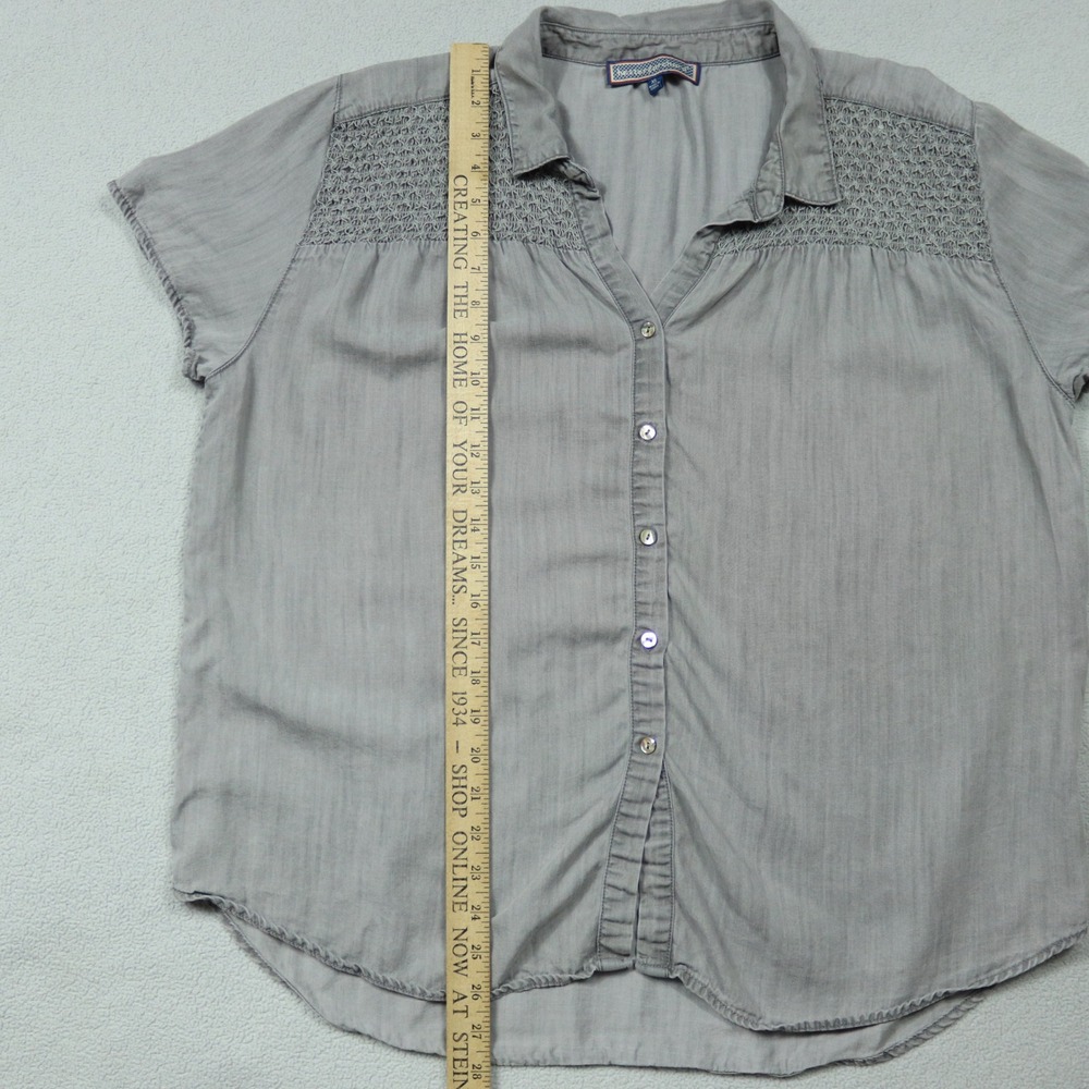 Hester & Orchard Gray 100% Tencel Short Sleeve Button Blouse Crochet Yoke Sz XL - Picture 7 of 8